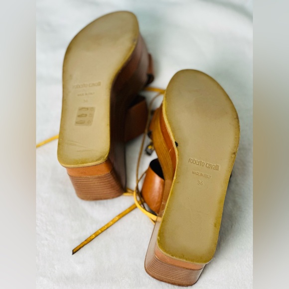 Roberto Cavalli Ankle Wrap Leather Wedge Sandals Size 36 or size 6 - Picture 8 of 9